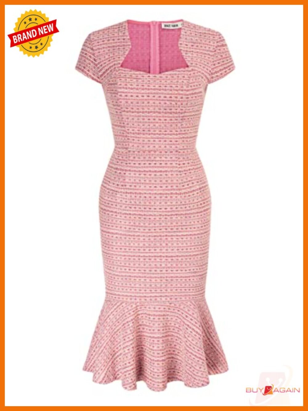 Womens Cocktail Dress Fishtail Tweed Bodycon Pencil Knee-Length Party